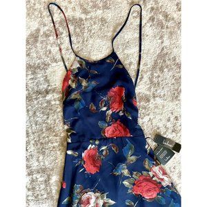 lulus adventure seeker maxi dress navy blue red rose open back NWT *see descrip.